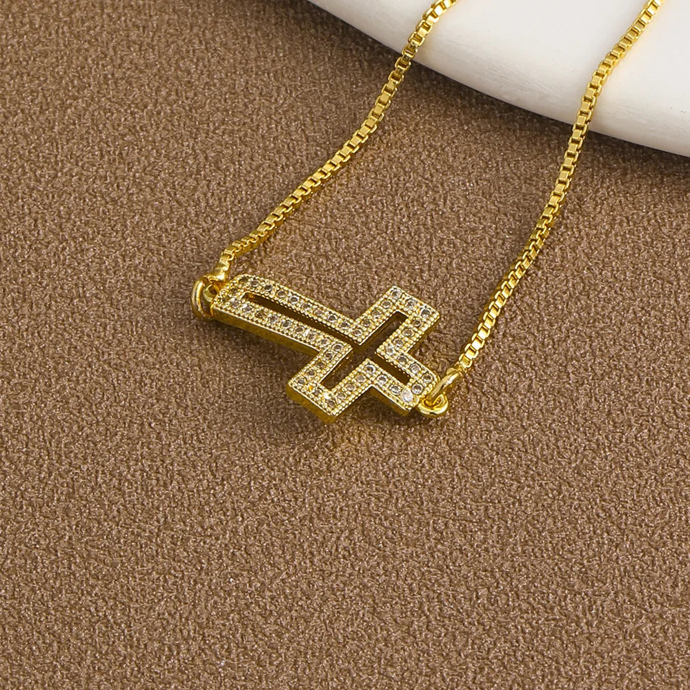 Stylish Copper Set Zirconium Cross Bracelet Men's AND WOMEN'S Gold  Color Simple Adjustable Chain Bracelet Party Jewelry