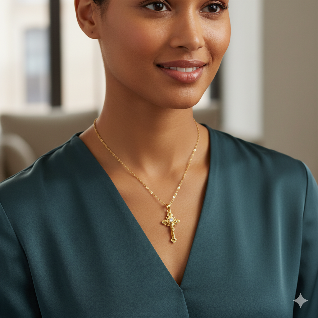Golden Christian Cross Necklace – Faith & Protection