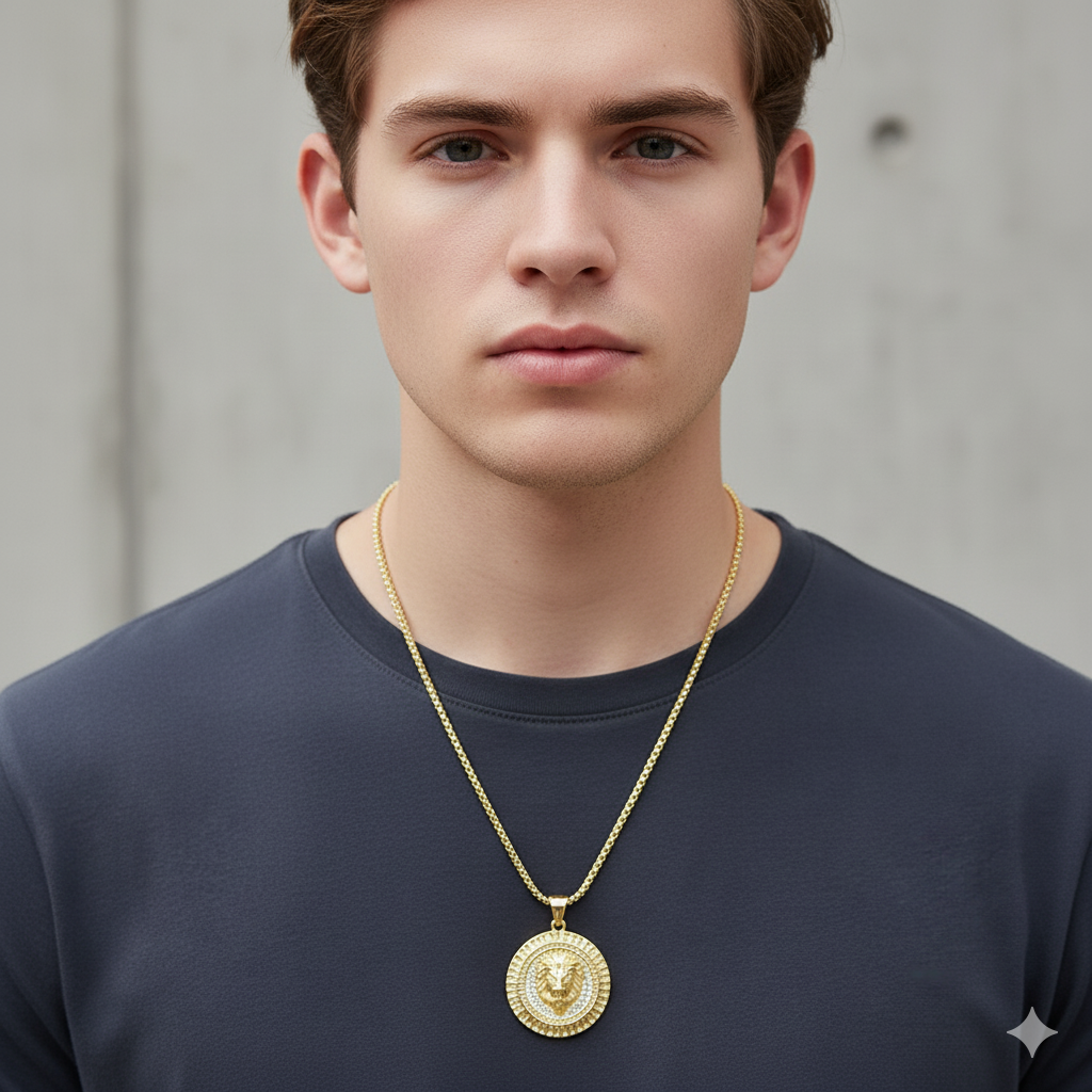Lion Head Pendant Necklace – In Gold
