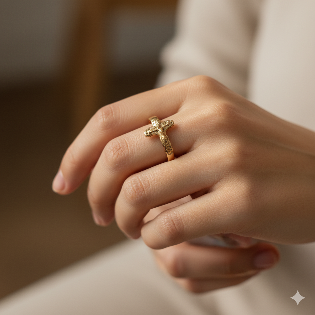 Jesus Cross Ring – In Gold