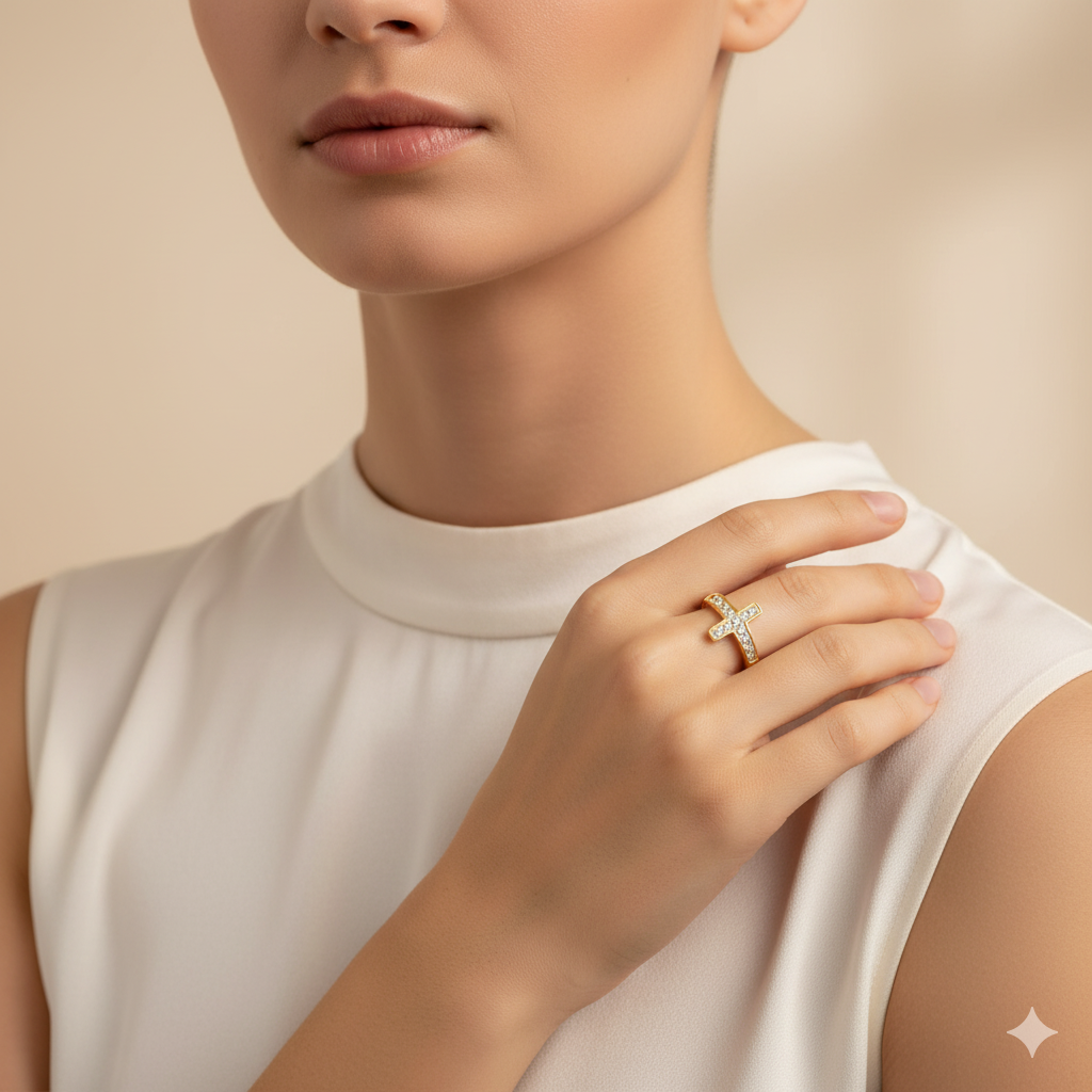 Elegant Cross Rhinestone Ring for Women