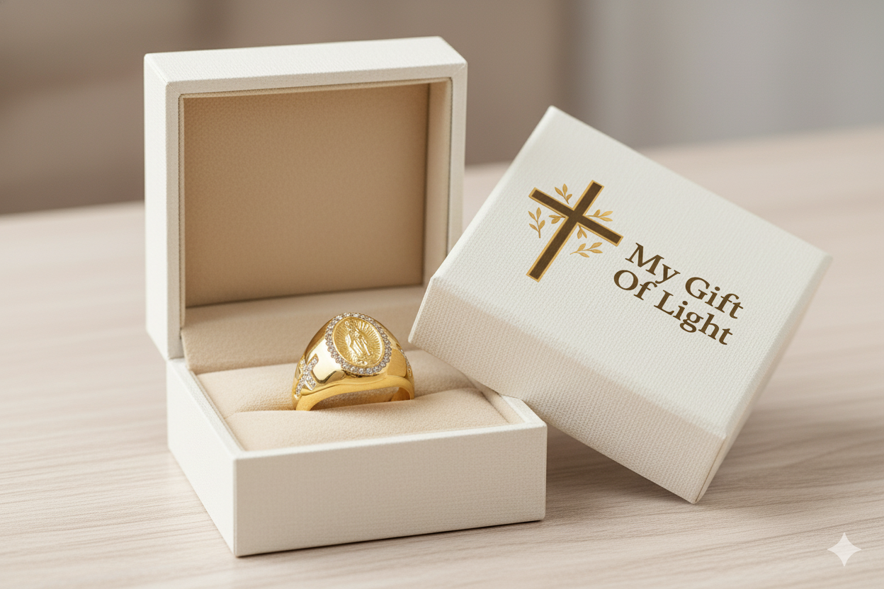 Virgin Mary Cross Ring for Men – Gold