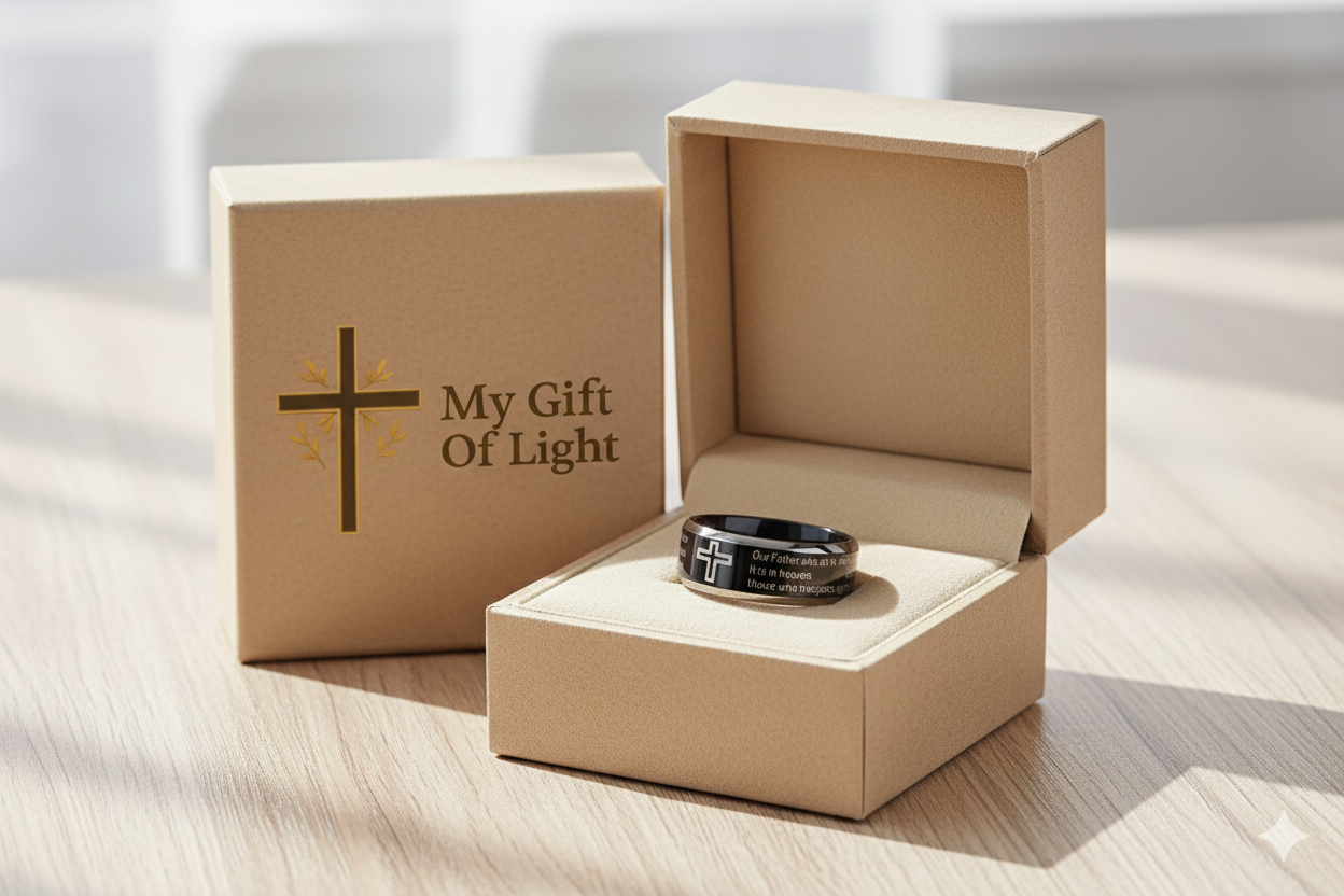 Titanium Bible Verse Ring – Unisex 8mm Jesus Cross