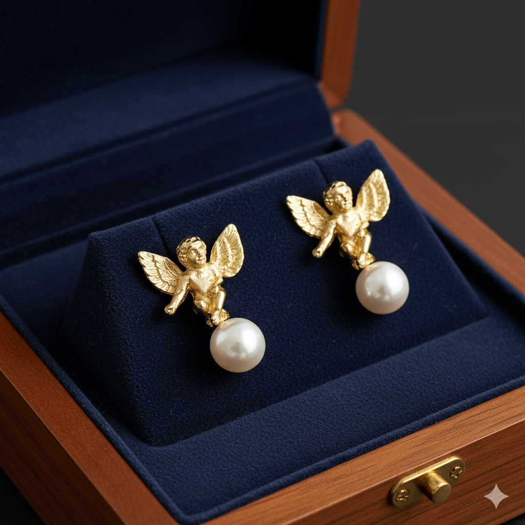 Angel Pearl Stud Earrings – Elegant Gold Christian
