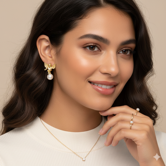 Angel Pearl Stud Earrings – Elegant Gold Christian