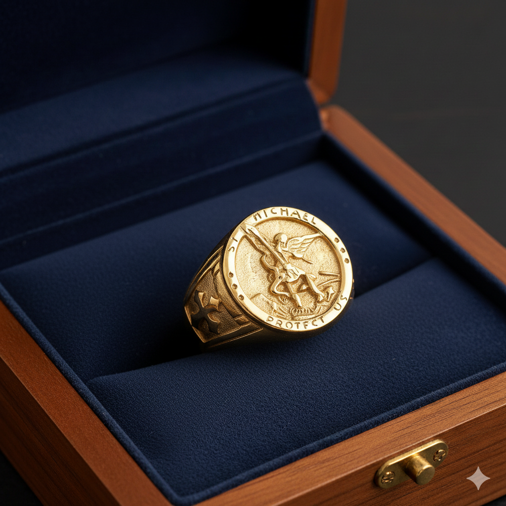 Archangel Amulet Cross Ring - Gold