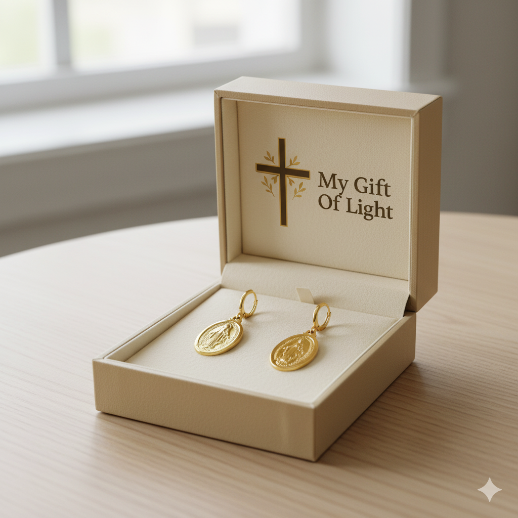 Gold Virgin Mary Cross Earrings