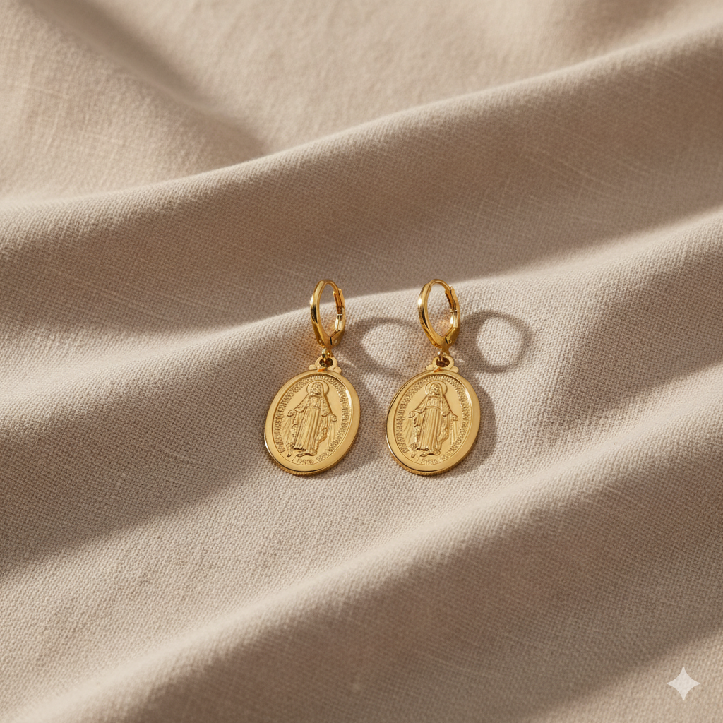 Gold Virgin Mary Cross Earrings
