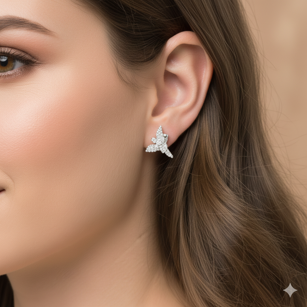 Angel Wings Crystal Earrings – Silver