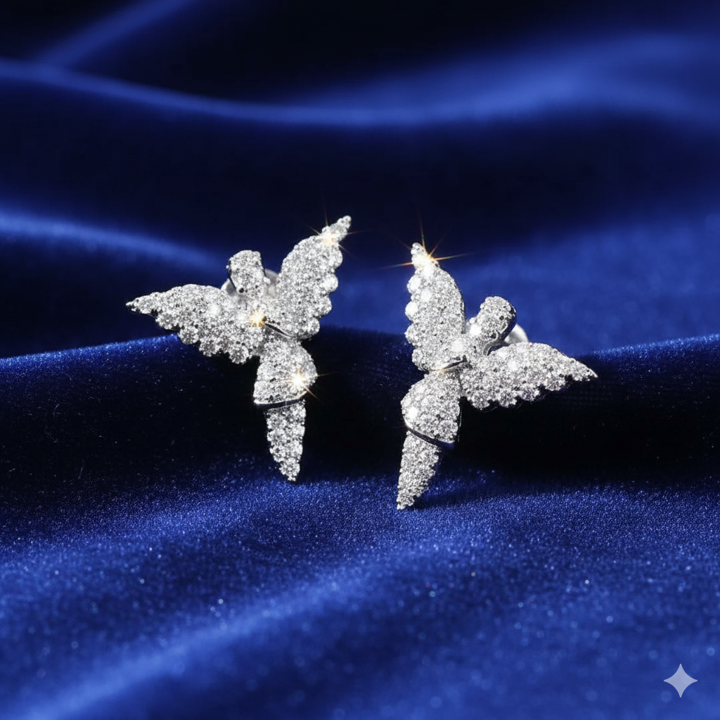 Angel Wings Crystal Earrings – Silver