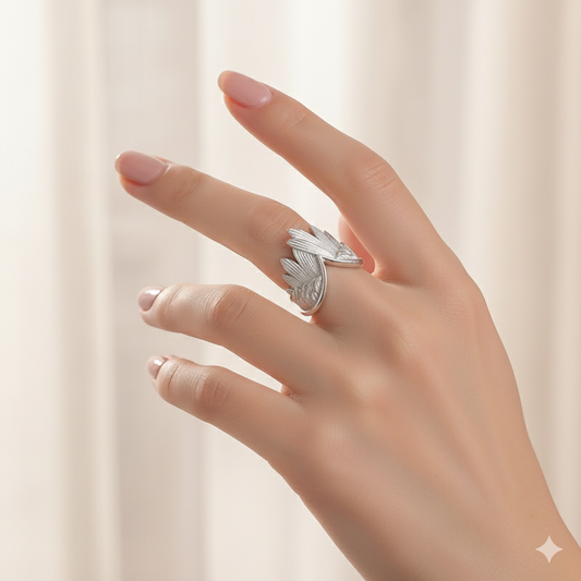 Angel Wing Heart Ring – Unisex Silver
