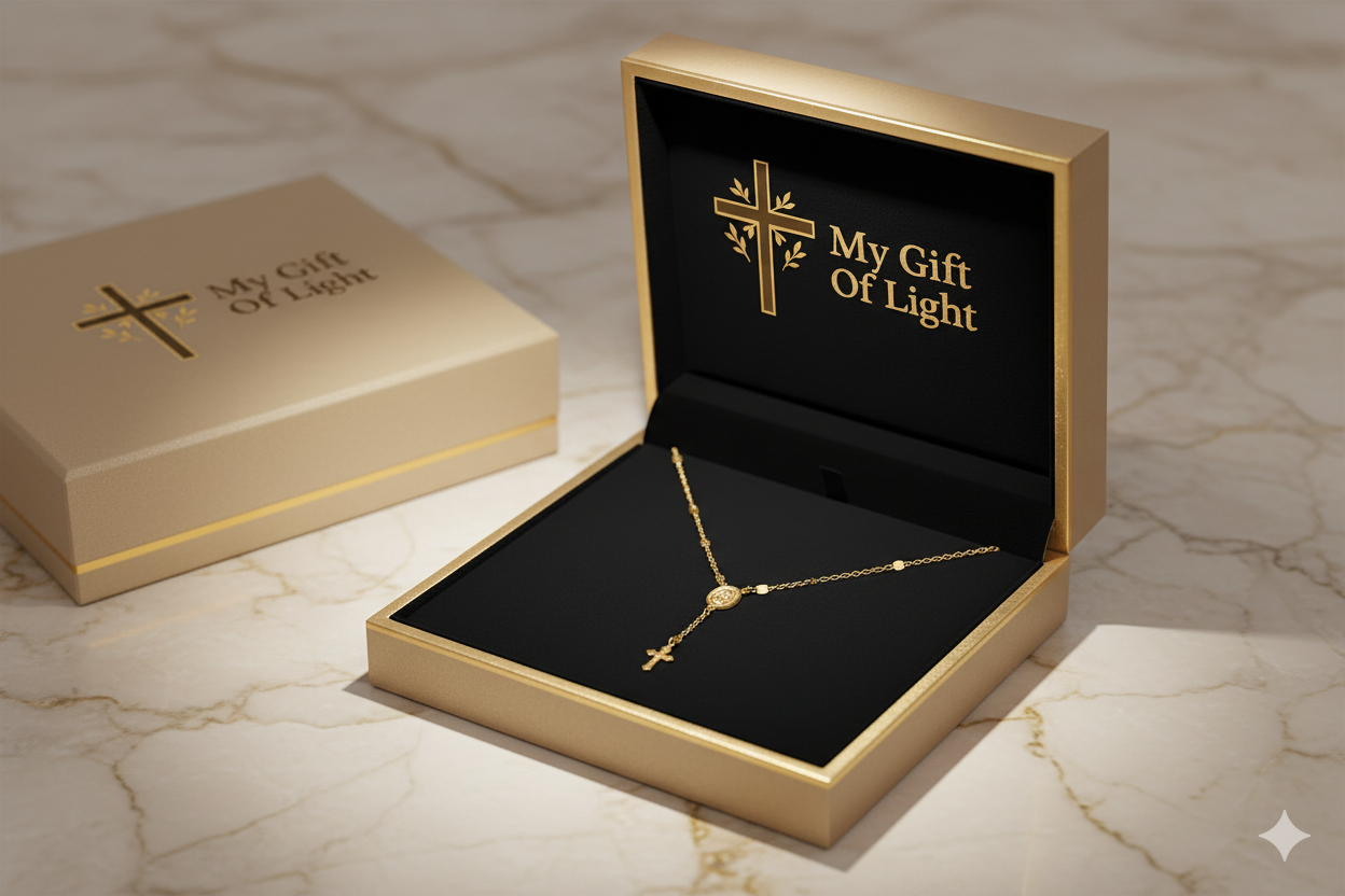 Vintage Christian Cross Rosary Necklace – In Gold
