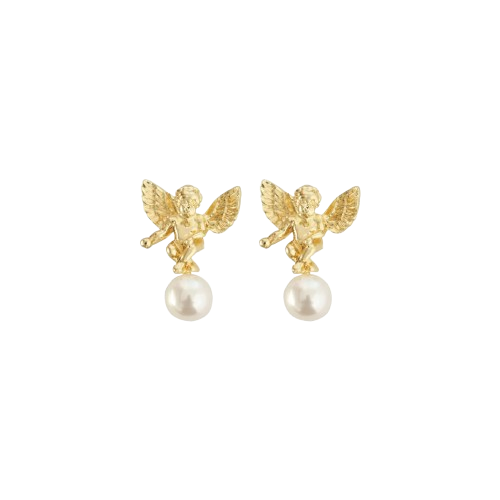 Angel Pearl Stud Earrings – Elegant Gold Christian