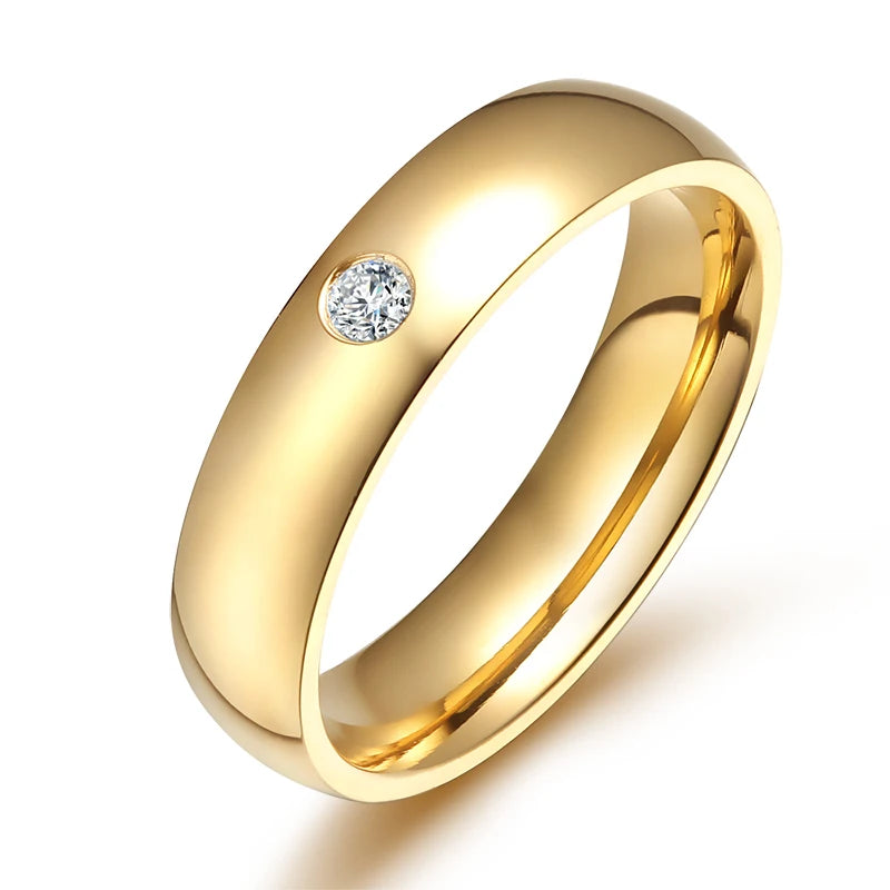 Vnox Classic Wedding Rings for Women Men Gold Color Stainless Steel Couple Band Anniversary Personalized Name Lovers Gift