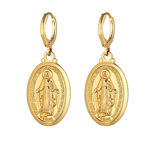Gold Virgin Mary Cross Earrings