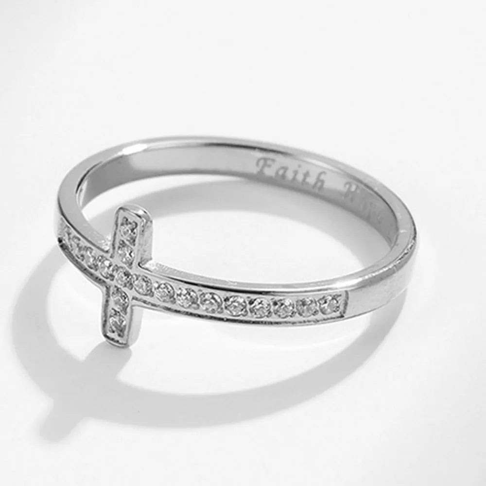 Titanium Steel Cross Rhinestone Female Ring Ring, Proposal Wedding Ring For Men And Women