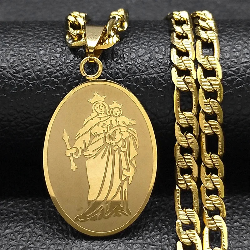 Classic Virgin Mary Pendant Necklace for Women Men Stainless Steel Gold Plated Catholic Mother Mary Necklaces Jewelry NZZZ140S05