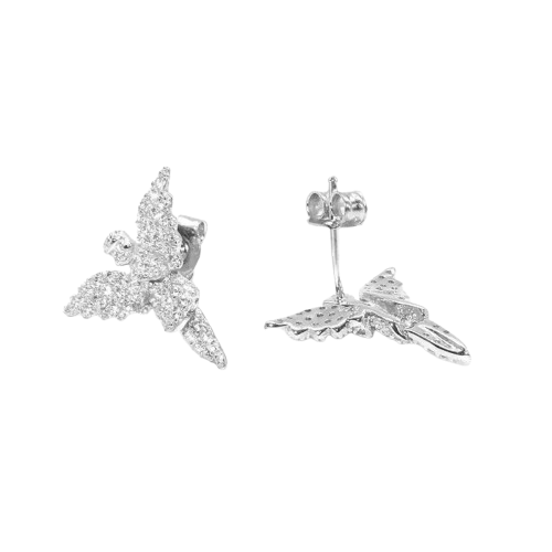 Angel Wings Crystal Earrings – Silver