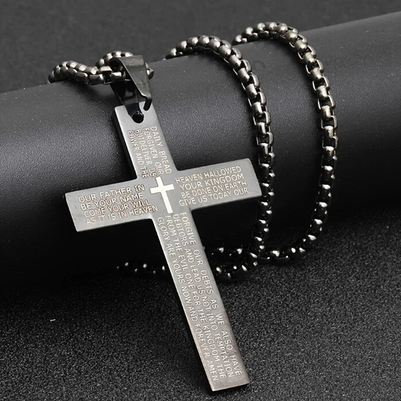 1pcs Titanium Alloy Carved Cross Necklace, Multi-Color Durable Gift for All