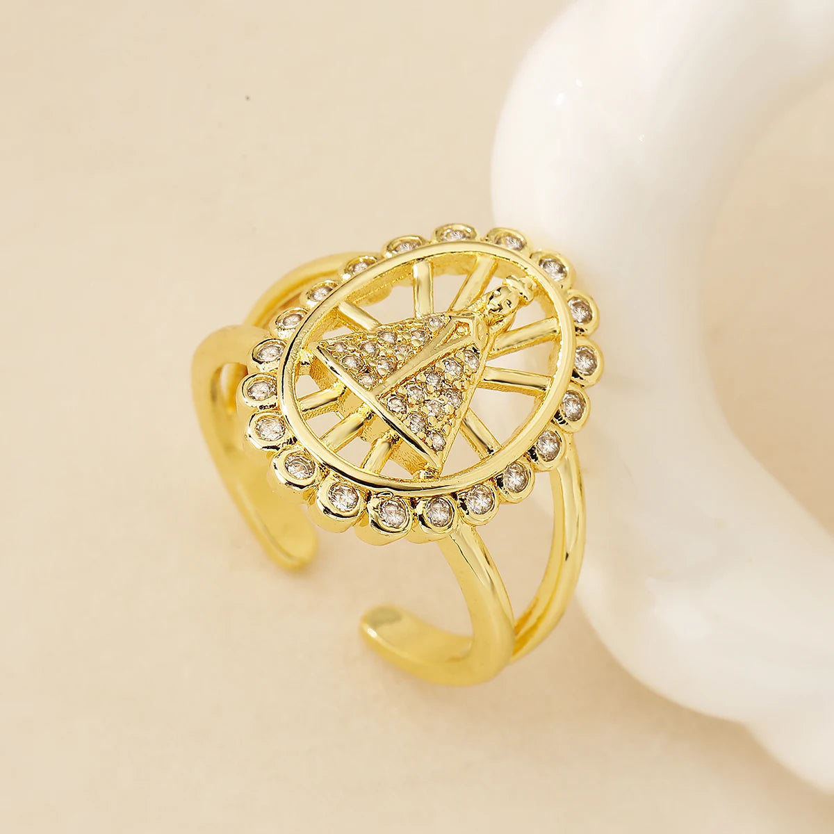 Vintage Virgin Mary Cubic Zirconia Adjustable Band Ring For Women Girls,Delicate Lady Party Wedding  Jewelry