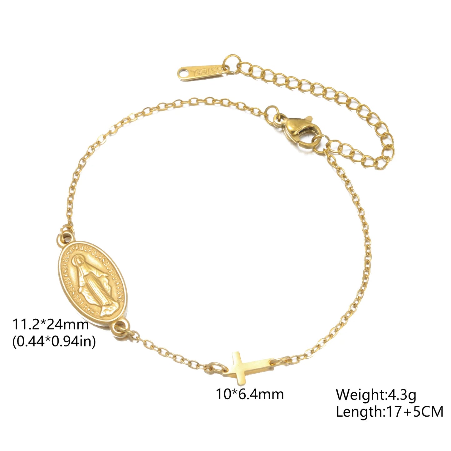 Skyrim Virgin Mary Cross Charm Bracelet Stainless Steel Double Layer Beads Chain Bracelets Religious Amulet Blessed Jewelry Gift