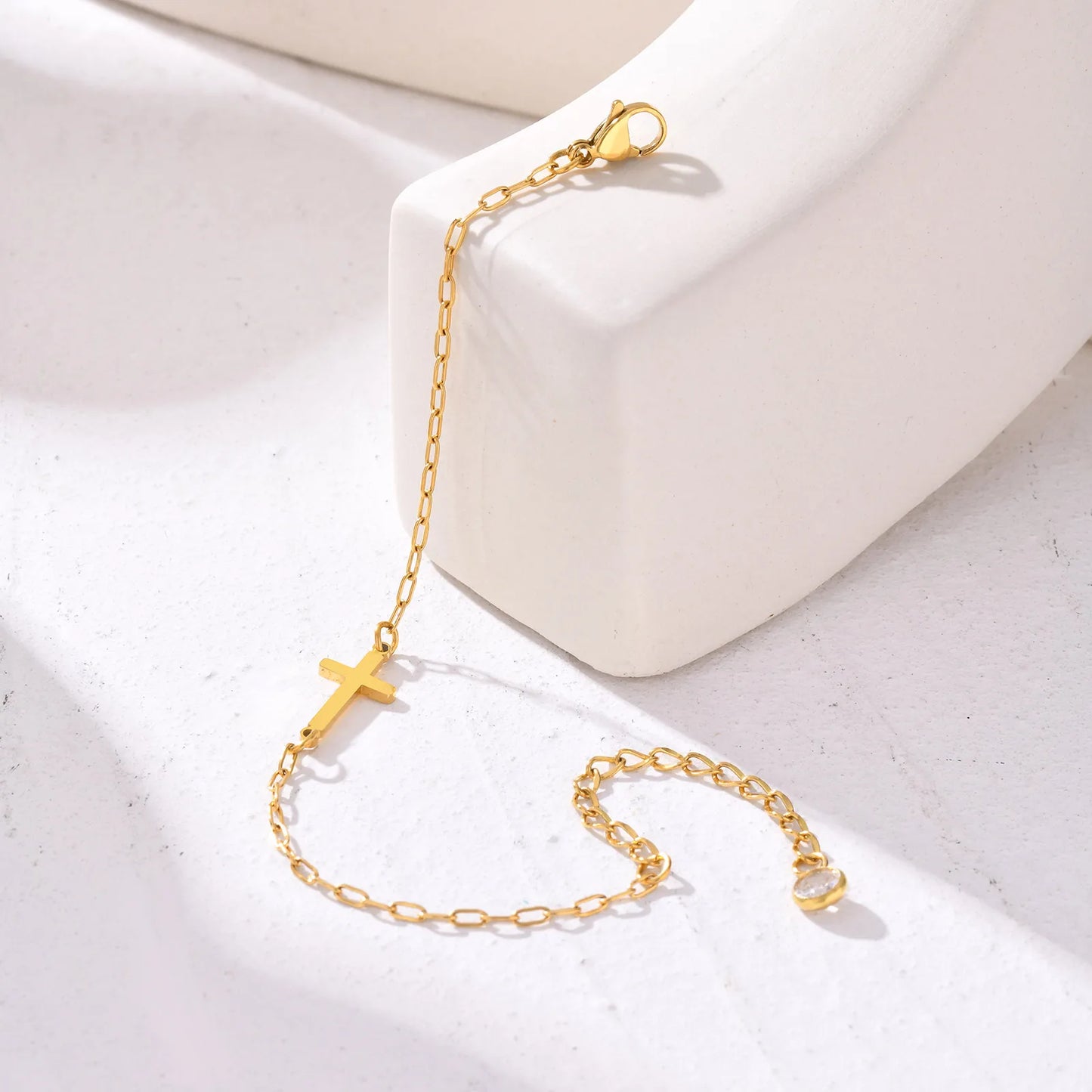 Fashion Stainless Steel Cross Bracelet for Women,CZ Zircon Charm Small Square Chain Bracelet,Waterproof Jewelry Gift