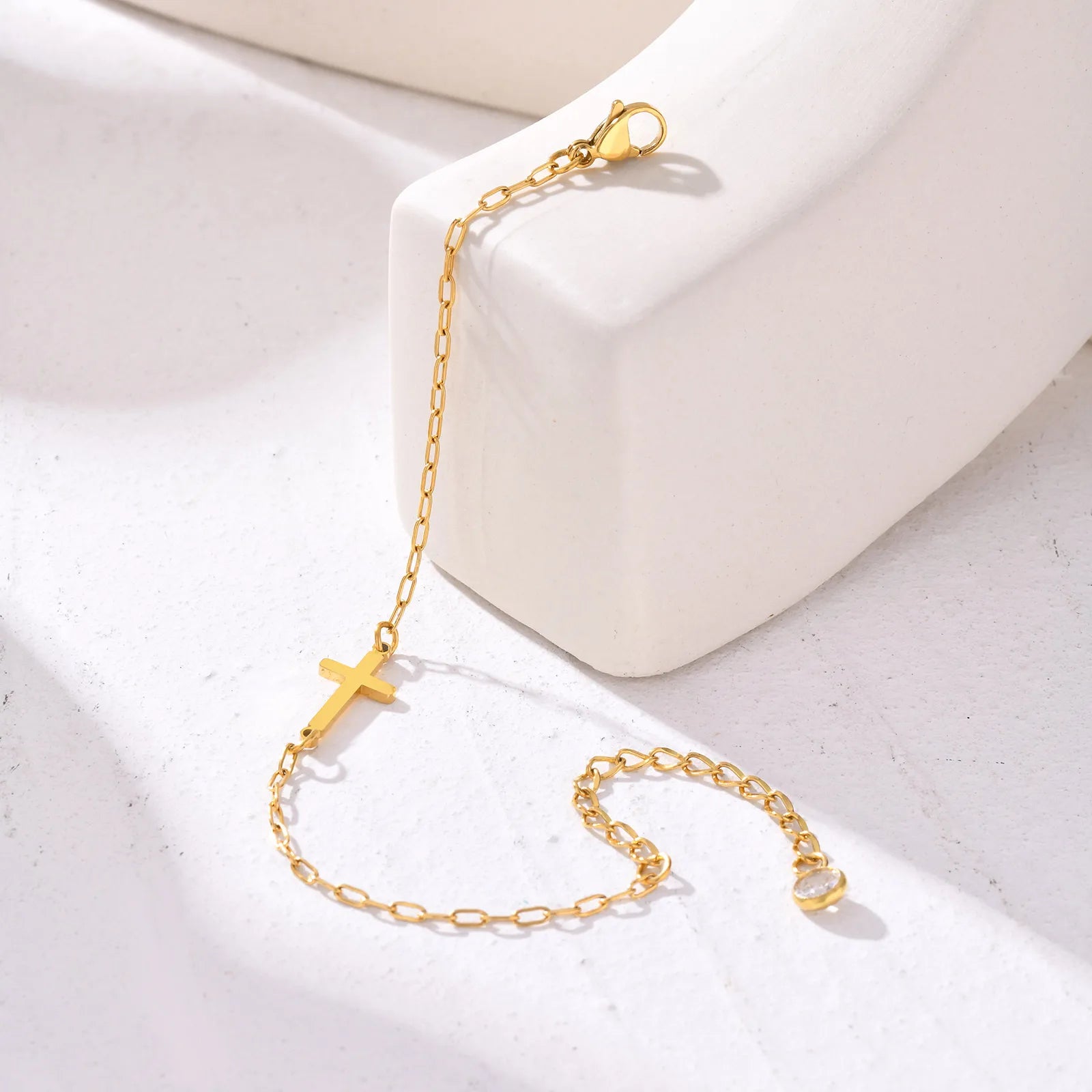Fashion Stainless Steel Cross Bracelet for Women,CZ Zircon Charm Small Square Chain Bracelet,Waterproof Jewelry Gift