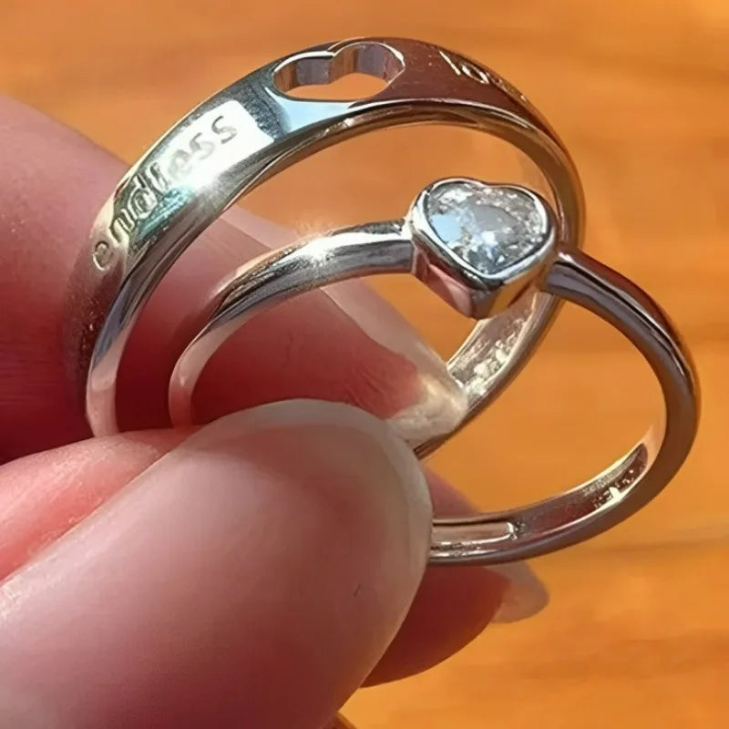 2Pcs/sets Zircon Love Heart Matching Couple Rings Forever Endless Love Wedding Ring For Women Men Lovers Valentine's Day Jewelry