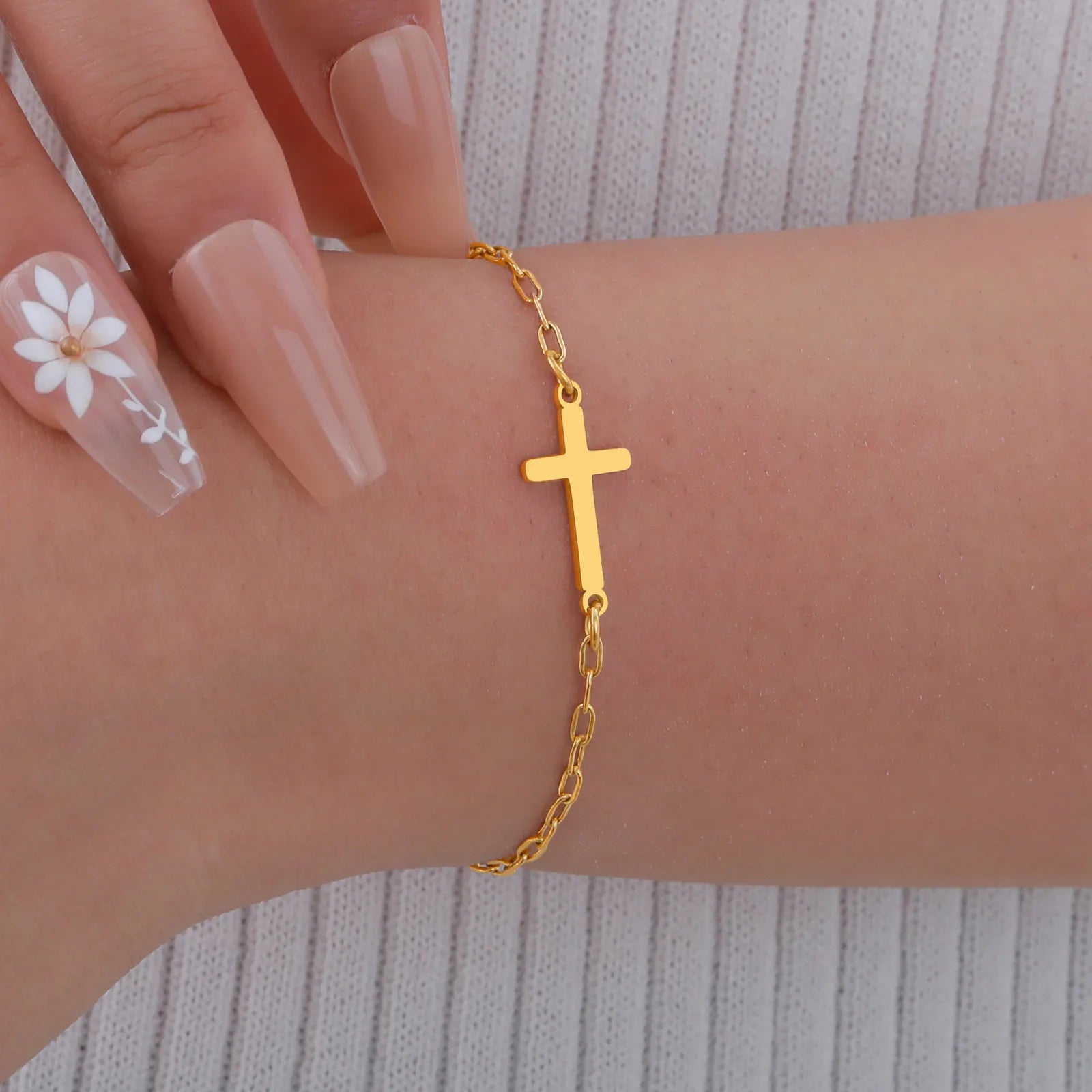 Fashion Stainless Steel Cross Bracelet for Women,CZ Zircon Charm Small Square Chain Bracelet,Waterproof Jewelry Gift