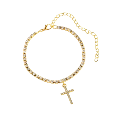 Rhinestone Cross Anklet – Gold and Silver