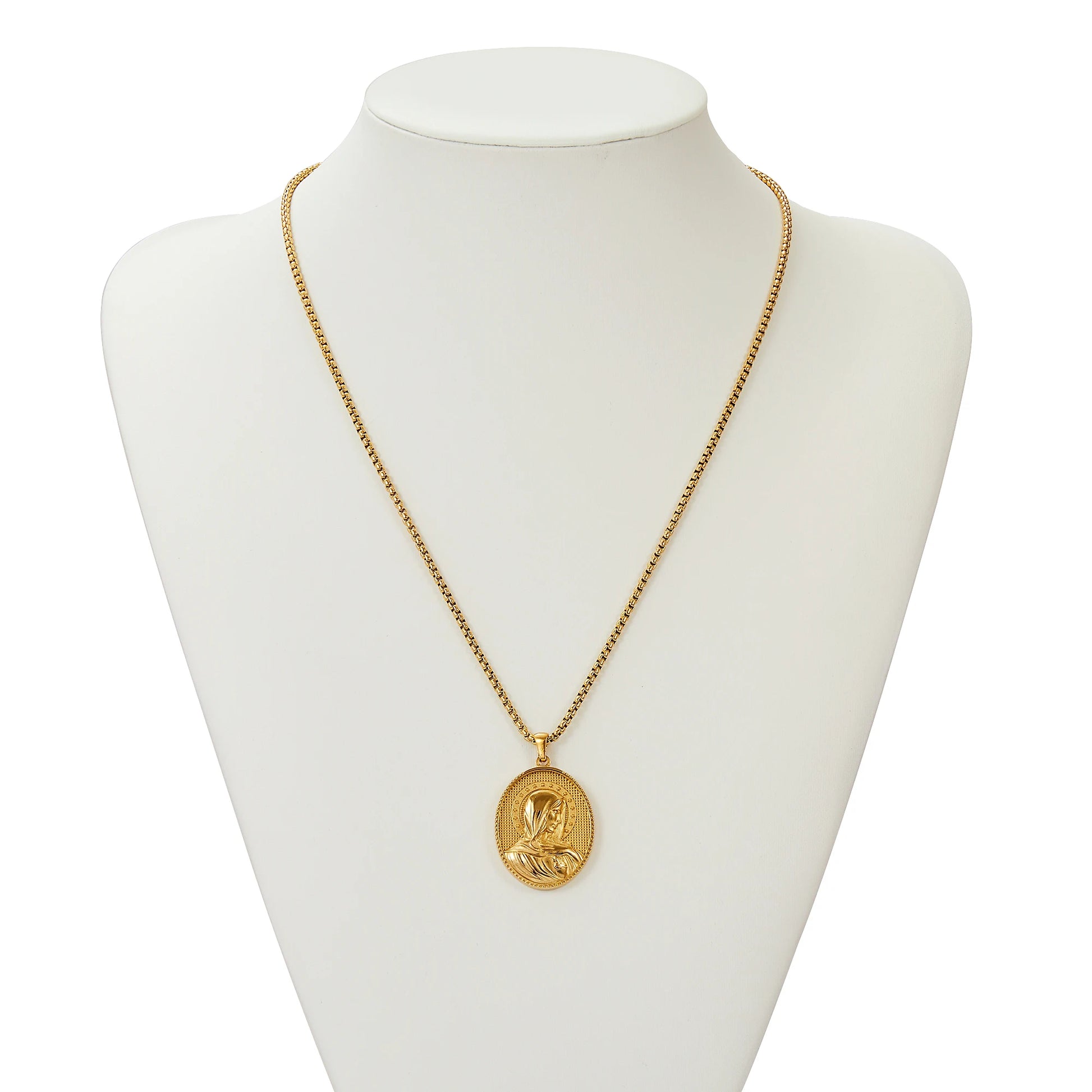 18K Gold Plated Stainless Steel Religious Necklace Fine Catholic Jewelry Virgin Mary Pendant Holly Mother Charm Pendants