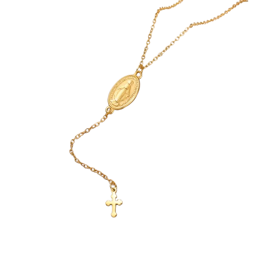 Virgin Mary Cross Pendant Necklace – Gold