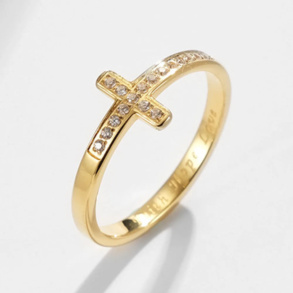 Titanium Steel Cross Rhinestone Female Ring Ring, Proposal Wedding Ring For Men And Women