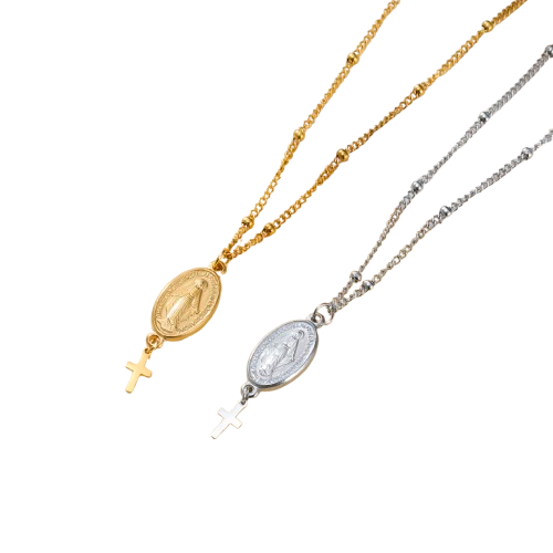 Virgin Mary Cross Necklace – Gold and Silver