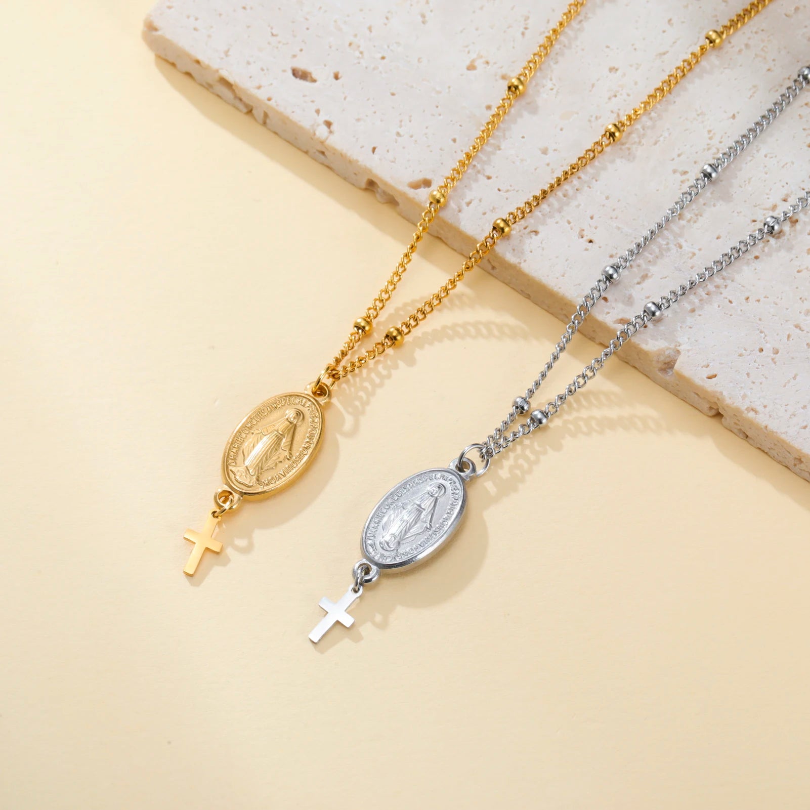 Skyrim Religious Virgin Mary Cross Pendant Necklace for Women Stainless Steel Gold Color Necklaces Amulet Blessed Jewelry Gift