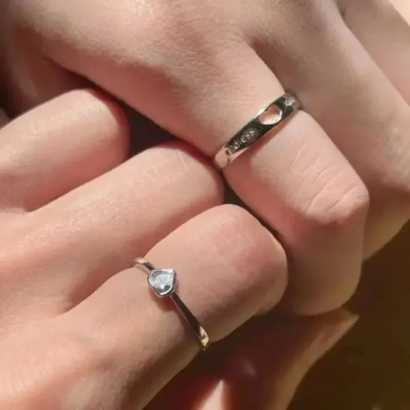 2Pcs/sets Zircon Love Heart Matching Couple Rings Forever Endless Love Wedding Ring For Women Men Lovers Valentine's Day Jewelry