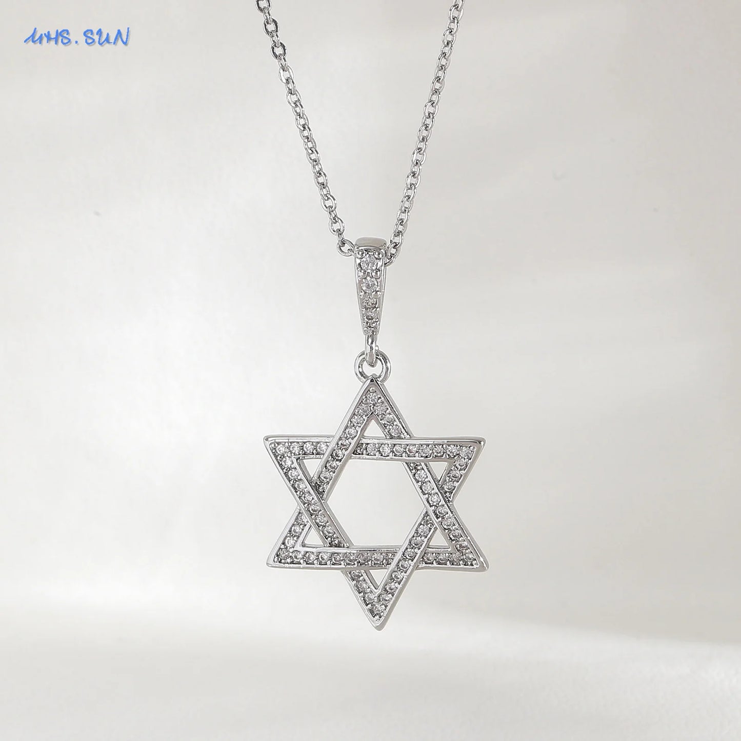 SUNSLL Simple Hollow Star of David Hexagram Pendant Necklaces Cubic Zircon Gold/Silver Color Choker Chain Jewelry For Men Women