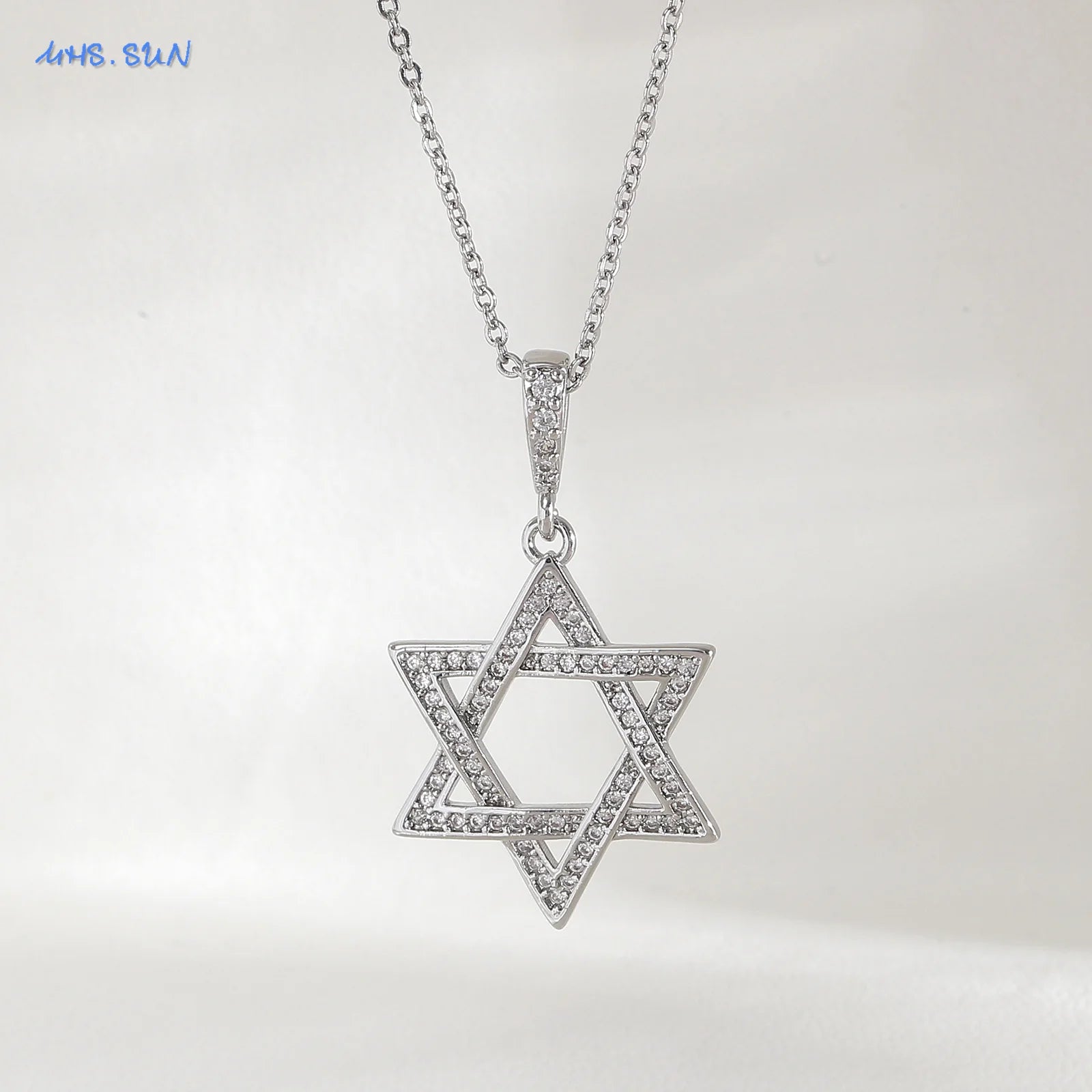 SUNSLL Simple Hollow Star of David Hexagram Pendant Necklaces Cubic Zircon Gold/Silver Color Choker Chain Jewelry For Men Women
