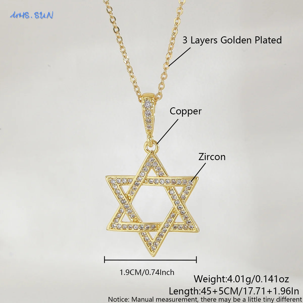 SUNSLL Simple Hollow Star of David Hexagram Pendant Necklaces Cubic Zircon Gold/Silver Color Choker Chain Jewelry For Men Women