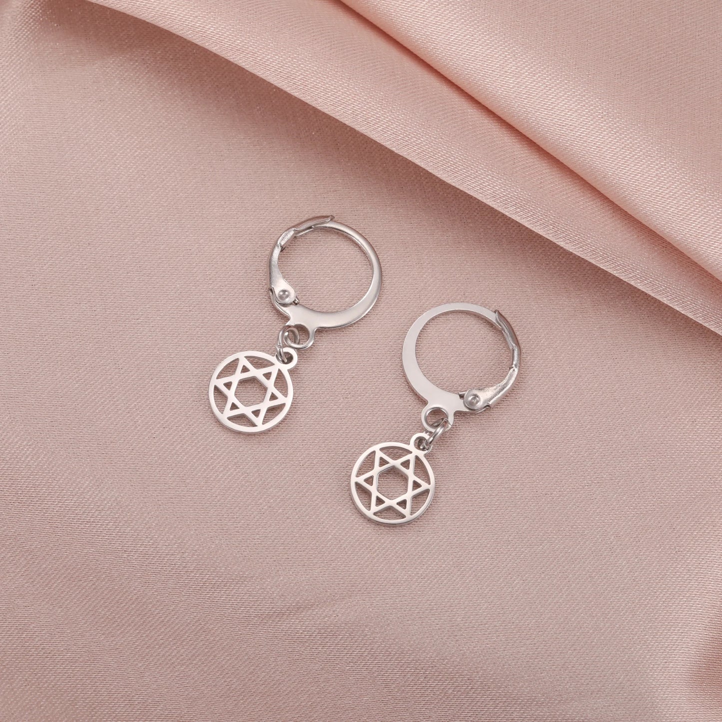 Lucktune David Star Round Dangle Earrings Stainless Steel Hexagram Star Earrings For Women Israel Jewish Judaism Jewelry Gift