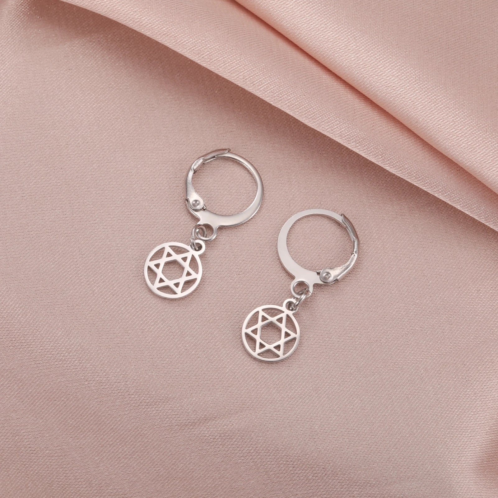 Lucktune David Star Round Dangle Earrings Stainless Steel Hexagram Star Earrings For Women Israel Jewish Judaism Jewelry Gift