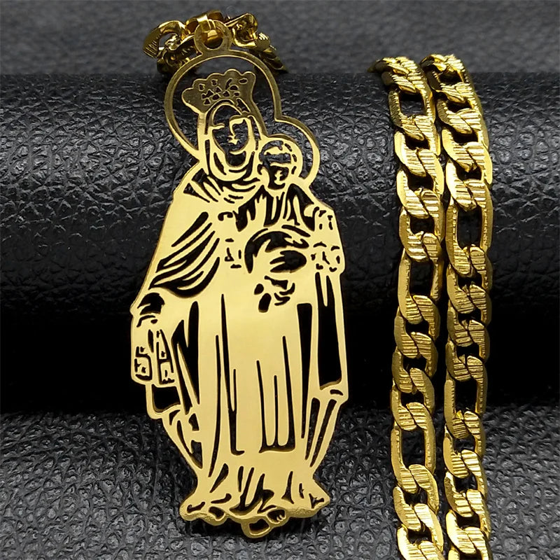 Classic Virgin Mary Pendant Necklace for Women Men Stainless Steel Gold Plated Catholic Mother Mary Necklaces Jewelry NZZZ140S05
