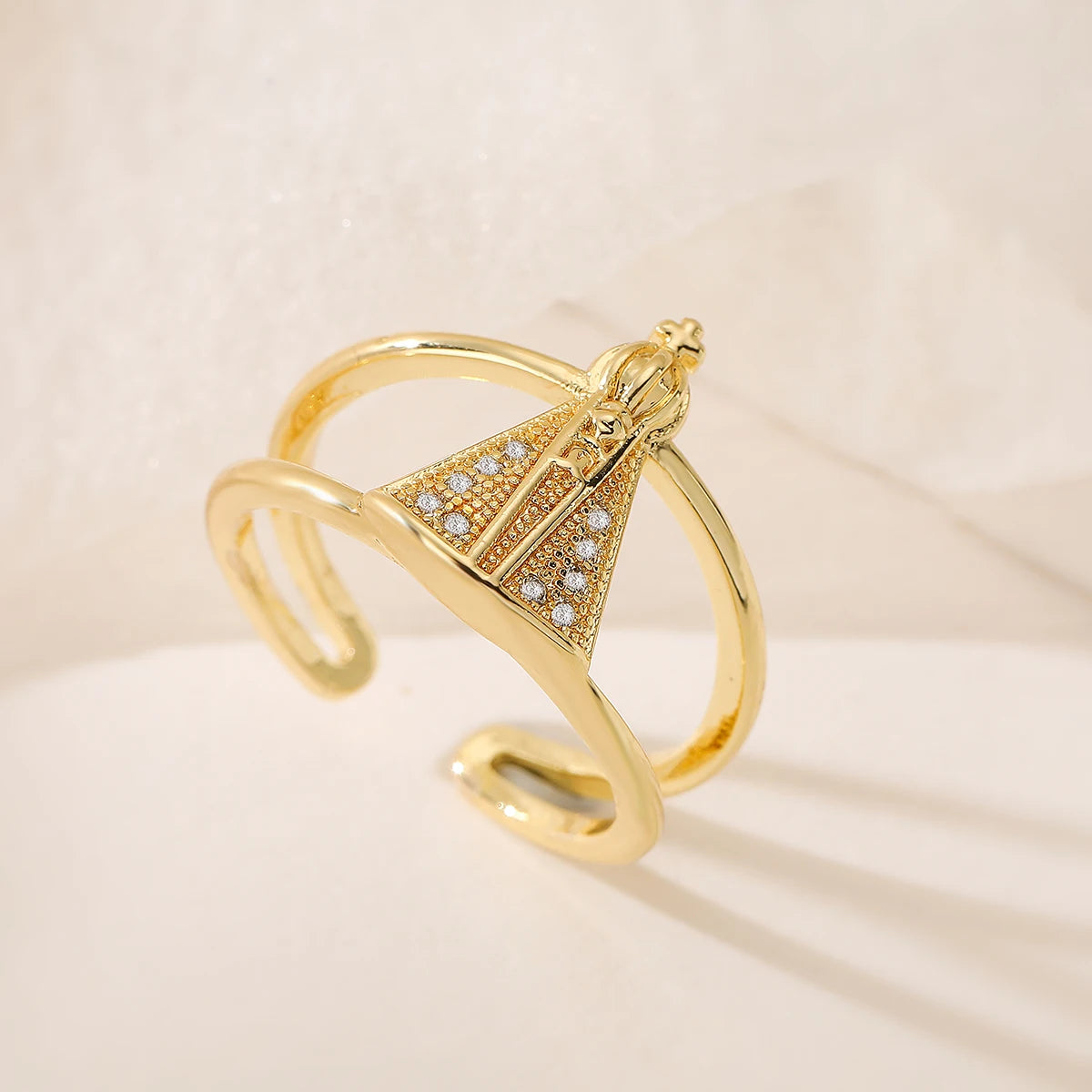 Vintage Virgin Mary Cubic Zirconia Adjustable Band Ring For Women Girls,Delicate Lady Party Wedding  Jewelry