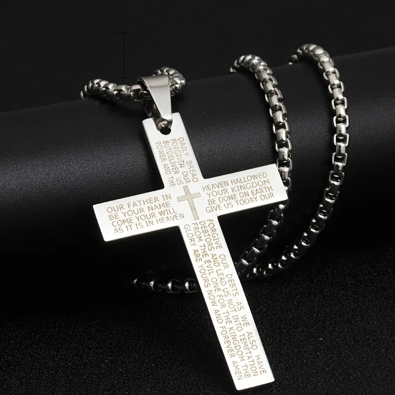 1pcs Titanium Alloy Carved Cross Necklace, Multi-Color Durable Gift for All
