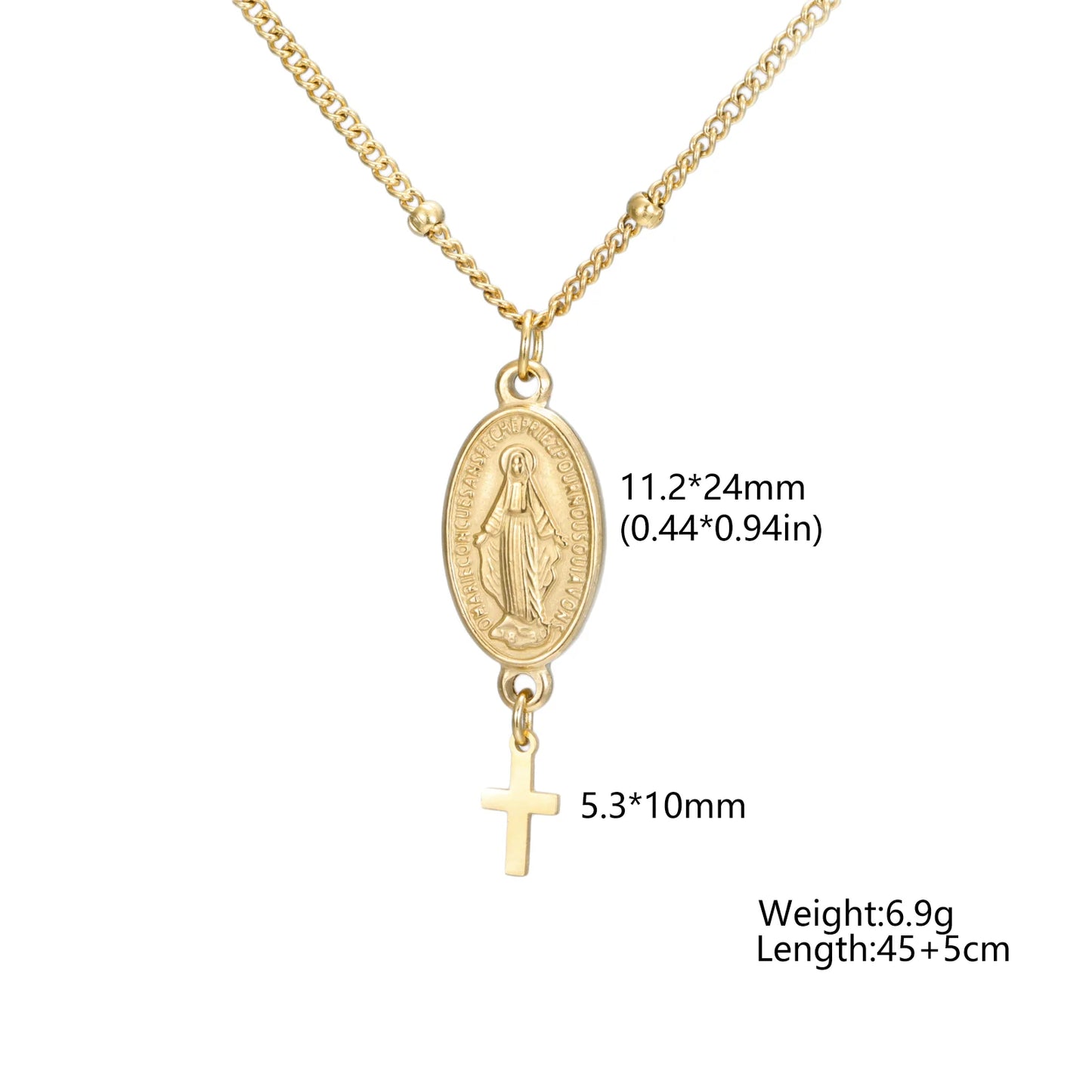 Skyrim Religious Virgin Mary Cross Pendant Necklace for Women Stainless Steel Gold Color Necklaces Amulet Blessed Jewelry Gift