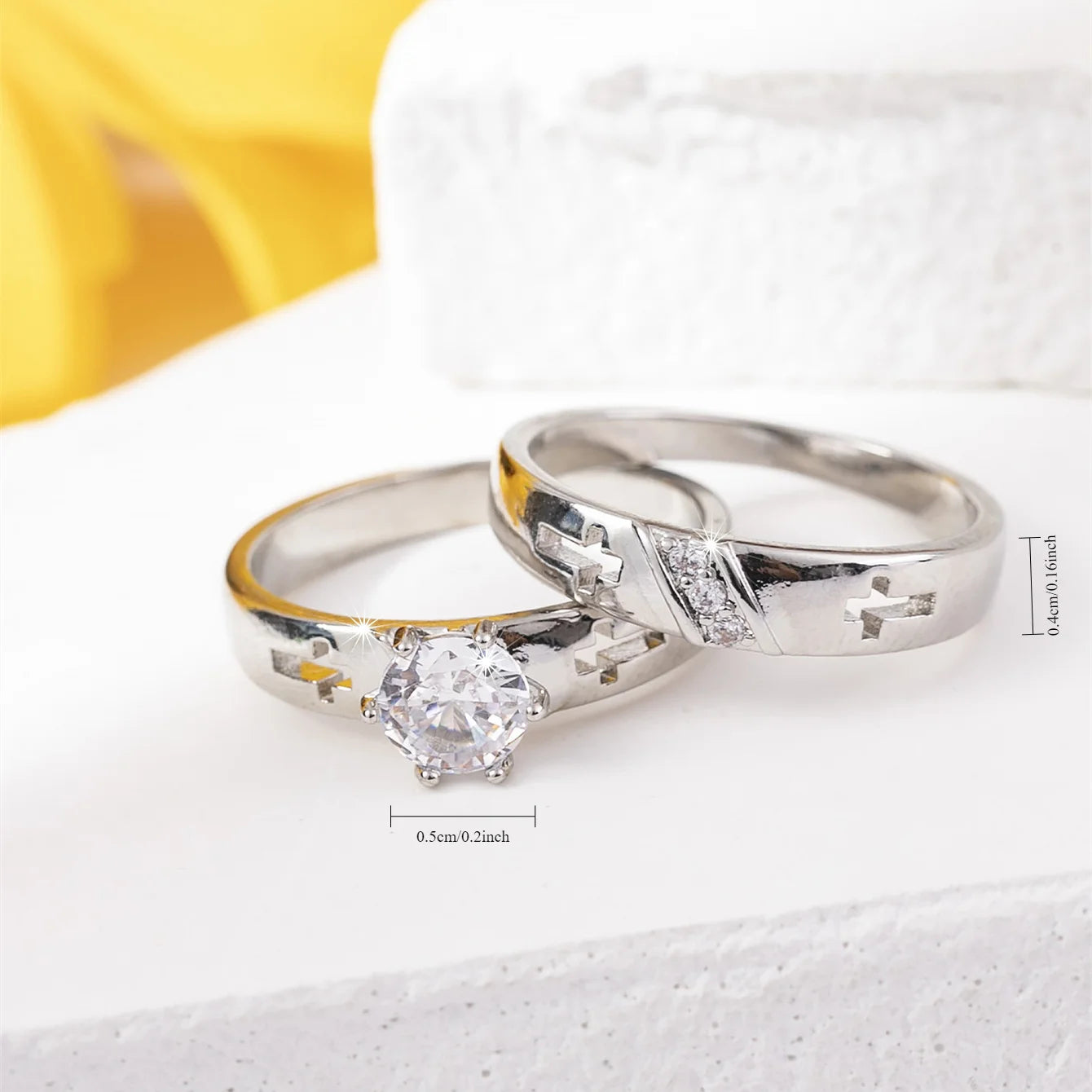 2pcs Luxury Geometric Elegant Cross Couples Ring for Women Wedding Men Engagement Party Jewelry Accessories