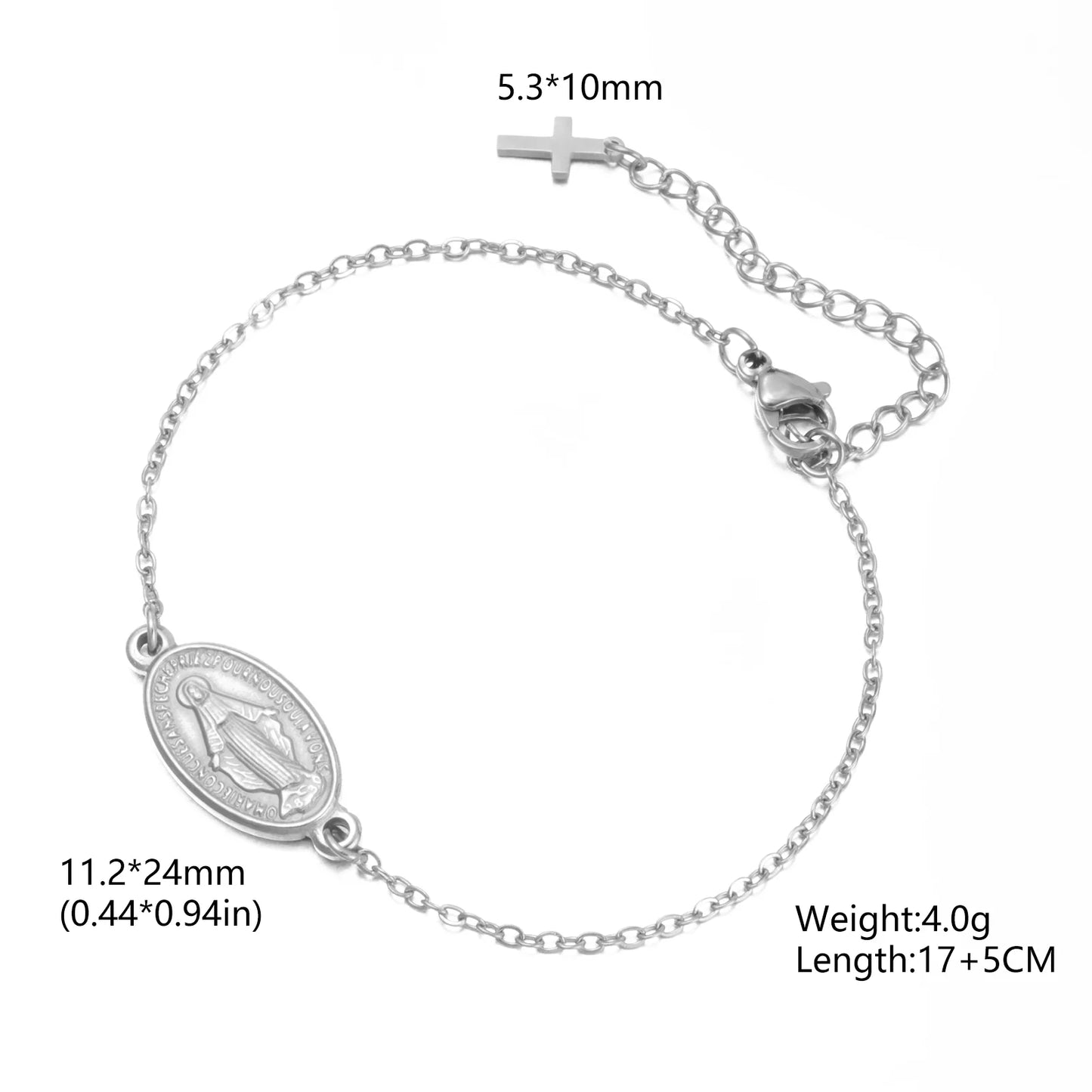 Skyrim Virgin Mary Cross Charm Bracelet Stainless Steel Double Layer Beads Chain Bracelets Religious Amulet Blessed Jewelry Gift