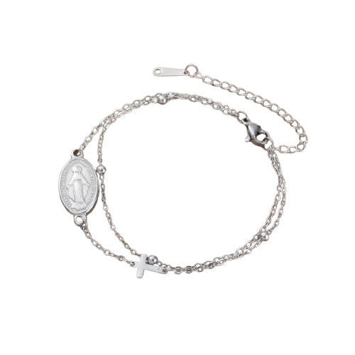 Virgin Mary Cross Charm Bracelet – Silver