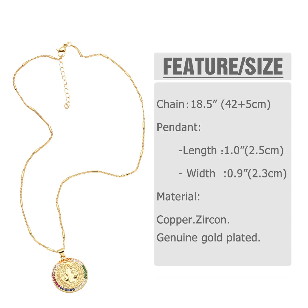 Large Round San Benito Necklaces for Women Copper CZ Crystal Necklaces Amulet Jewelry Gifts nkez46