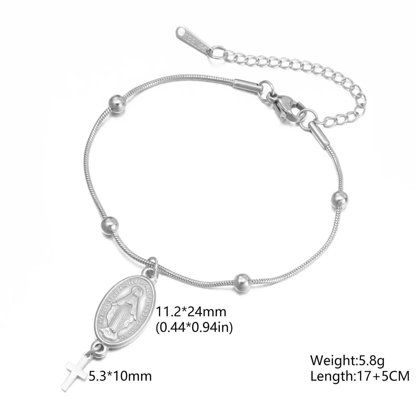 Skyrim Virgin Mary Cross Charm Bracelet Stainless Steel Double Layer Beads Chain Bracelets Religious Amulet Blessed Jewelry Gift